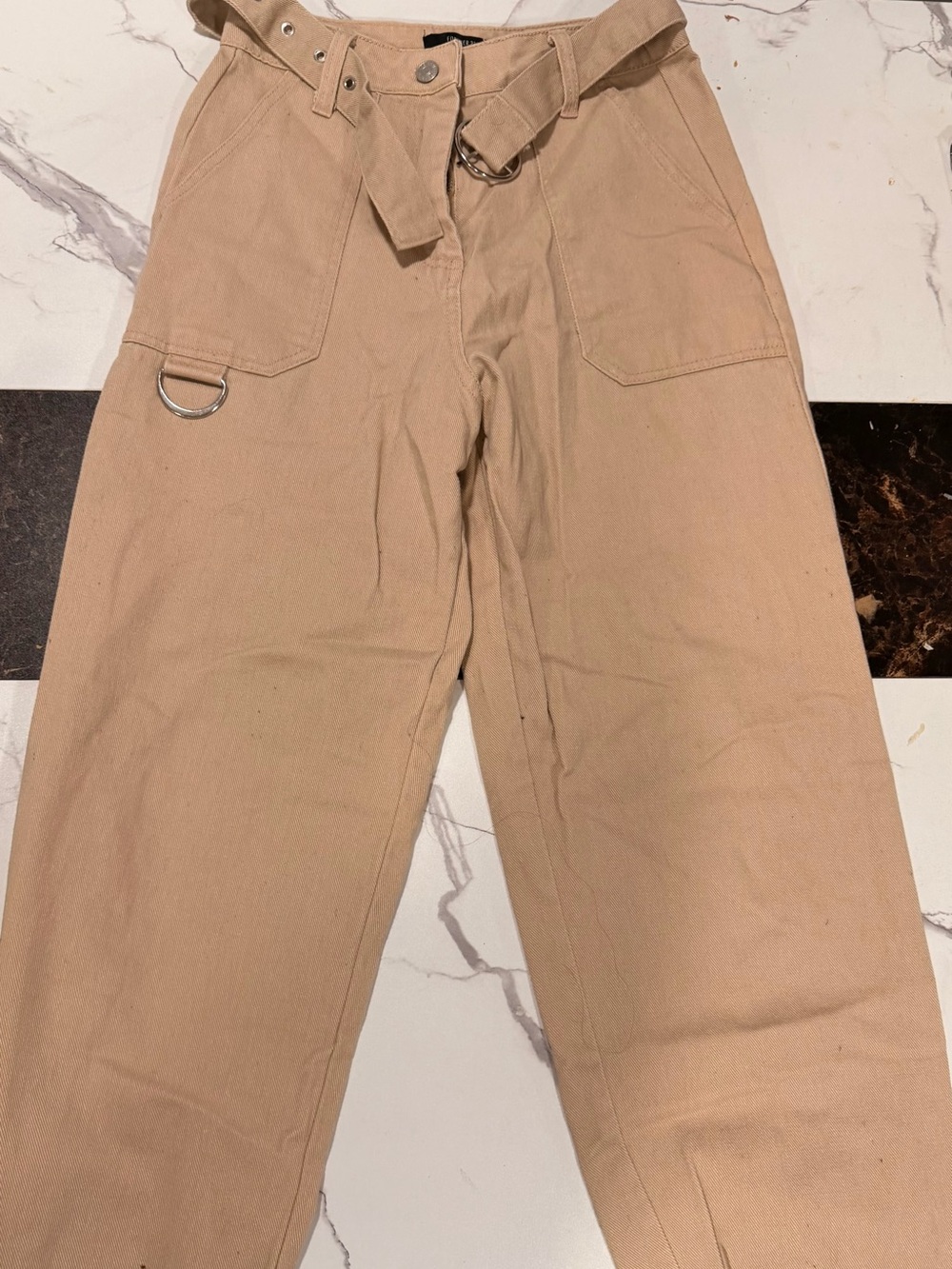 Forever 21 set, Beige Cargo Utility Pants with Belt & Creamy Straight Leg Jeans